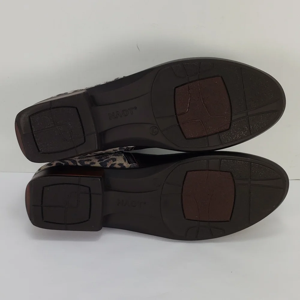 NAOT HELM BROWN LEATHER CHEETAH PRINT SUEDE SIDES ZIP BOOTIES WOMEN'S 42 L 11 - Picture 9 of 11